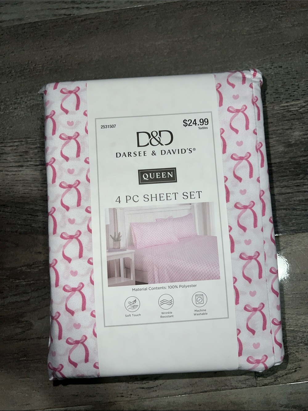 Queen 4-Pc Pink Bow Print Sheet Set